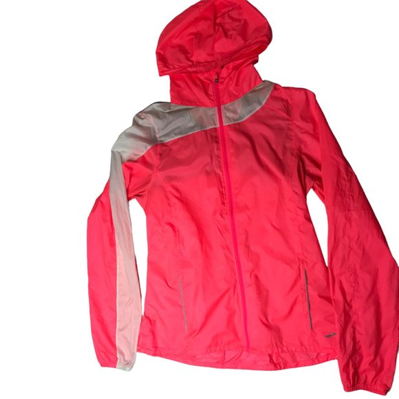 BROOKS Running Pink Hoodie Hooded Jacket Windbreaker.  Bright Neon Pink. Size M - Picture 4 of 14